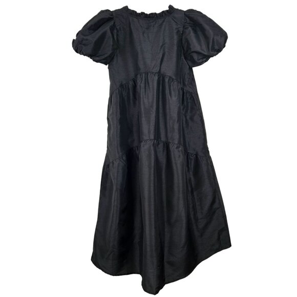 Kika Vargas Womens XS Dress Black Ruffle Tiered Puff Sleeve V-Neck Midi Hi Lo - Picture 4 of 12